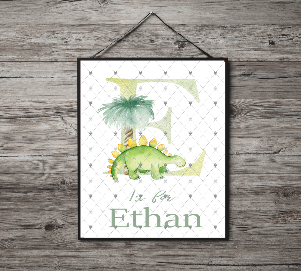 Dinosaur Initial Name Print, Letter E Custom Print, Letter E